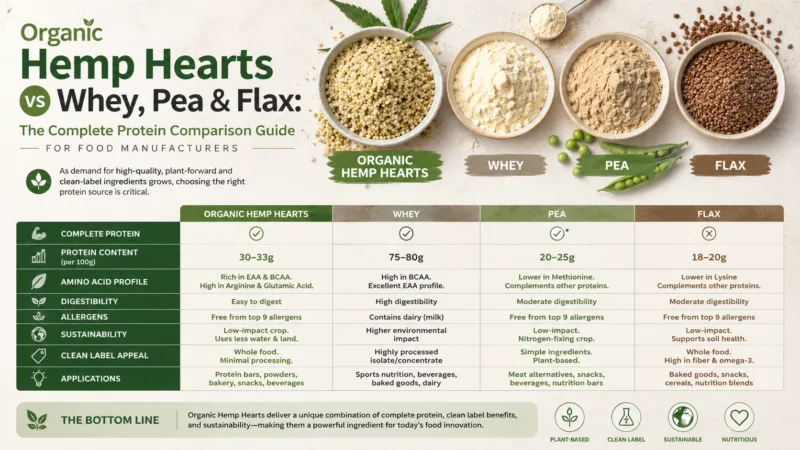 Cuori Di Canapa Biologici Vs Whey, Piselli E Lino: La Guida Completa Al Confronto Delle Proteine Per I Produttori Alimentari Organic Hemp Hearts Vs Whey, Pea &Amp; Flax: The Complete Protein Comparison Guide For Food Manufacturers