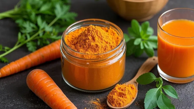 Polvere Di Carota Biologica: Una Spinta Vivace Per La Vostra Salute E Il Vostro Benessere Organic Carrot Powder: A Vibrant Boost To Your Health And Wellness