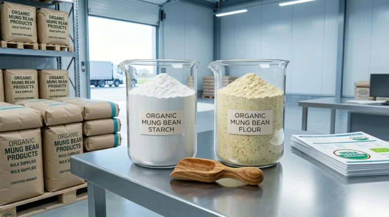 Amido Di Fagiolo Mungo Vs. Farina Di Fagiolo Mungo: Differenze, Applicazioni E Approvvigionamento Biologico B2B Mung Bean Starch Vs. Mung Bean Flour Differences, Applications, And Organic B2B Sourcing