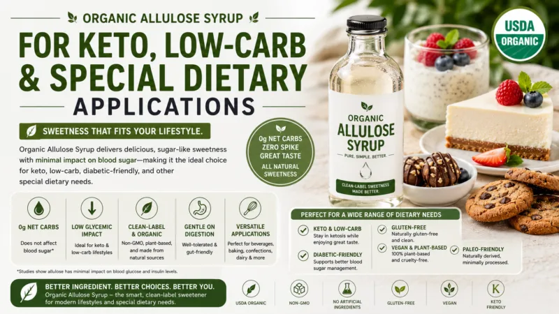 Sciroppo Di Allulosio Biologico Per Applicazioni Chetogeniche, A Basso Contenuto Di Carboidrati E Dietetiche Speciali Organic Allulose Syrup For Keto, Low-Carb &Amp; Special Dietary Applications
