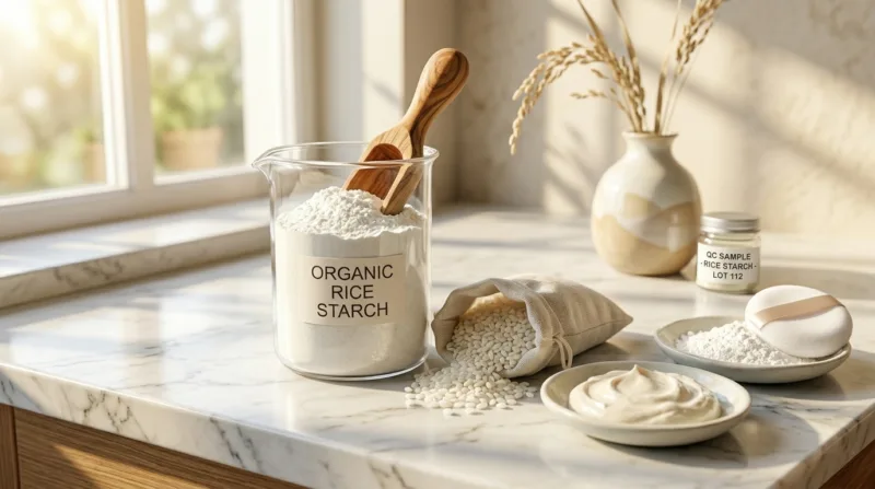 Applicazioni Dell'Amido Di Riso Biologico In Polvere: Usi Alimentari, Cosmetici E Industriali Organic Rice Starch Powder Applications Food, Cosmetic, And Industrial Uses