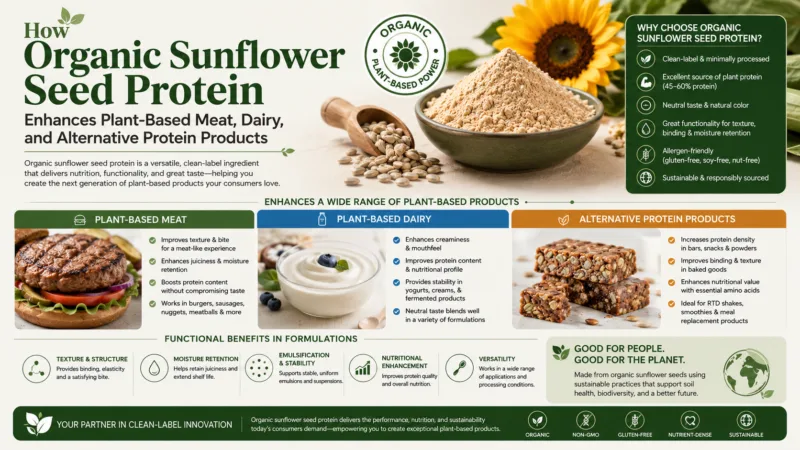 Come Le Proteine Di Semi Di Girasole Biologiche Migliorano Carne, Latticini E Prodotti Proteici Alternativi A Base Vegetale How Organic Sunflower Seed Protein Enhances Plant-Based Meat, Dairy, And Alternative Protein Products