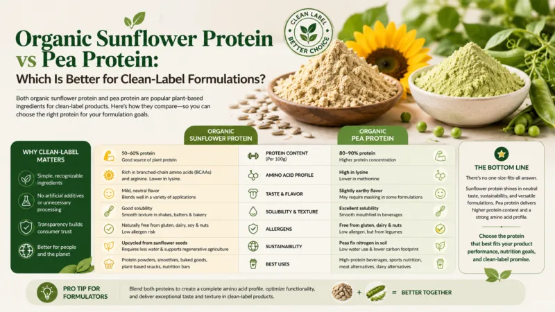 Polvere Di Proteine Di Girasole Biologiche Vs Proteine Di Pisello: Quale È Migliore Per Le Formulazioni Clean-Label? Organic Sunflower Protein Powder Vs Pea Protein Which Is Better For Clean-Label Formulations