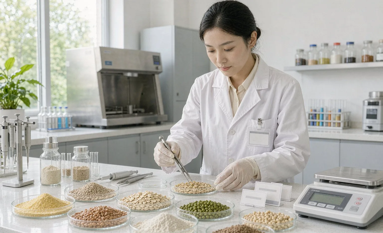 Qualità Laboratorio Di Controllo Qualità Che Analizza Campioni Di Ingredienti Biologici